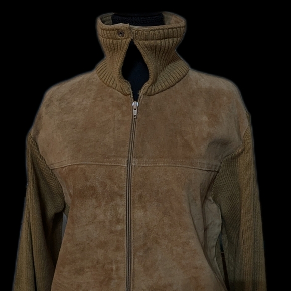 Vintage 70s Suede and Knit Jacket genuine leather tan light brown Shacket - Picture 3 of 7